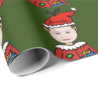 Your Photo Here Christmas Elf Personalised Wrapping Paper