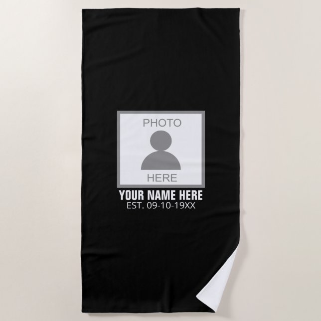 Your Photo Here Name and Age Beach Towel (Front)