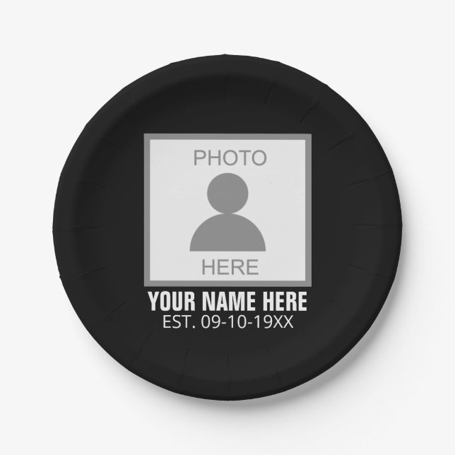 Your Photo Here Name and Age Paper Plate (Front)