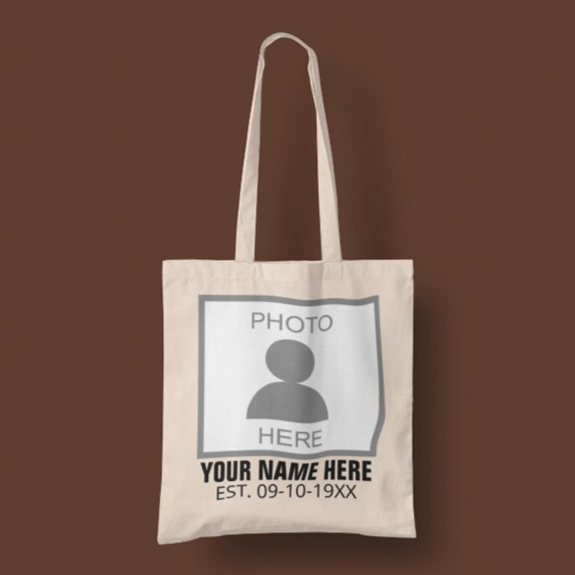 Your Photo Here Name and Age Tote Bag (Creator Uploaded)