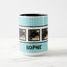 Your Photo Here Teal Gingham Paws Personalised Mug
