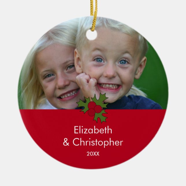 Your Photo Holly Frame Christmas Ornament (Front)