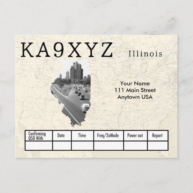 Your Photo Illinois Shaped Cutout Custom QSL Postcard (Front)