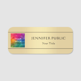 Your Photo Image Here Elegant Faux Gold Modern Name Tag