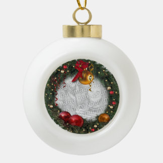 Your Photo in a Christmas Wreath Ceramic Ball Christmas Ornament