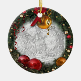 Your Photo in a Christmas Wreath Ceramic Tree Decoration