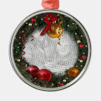 Your Photo in a Christmas Wreath Metal Tree Decoration