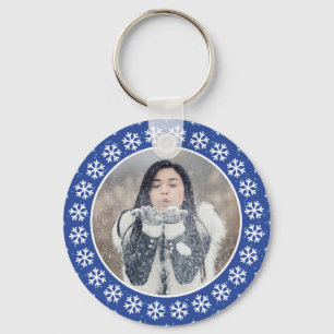 YOUR PHOTO in a Snowflake Frame key chain