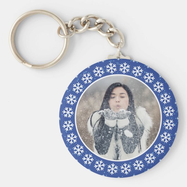 YOUR PHOTO in a Snowflake Frame key chain (Front)