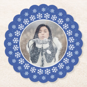 YOUR PHOTO in a Snowflake Frame paper coasters