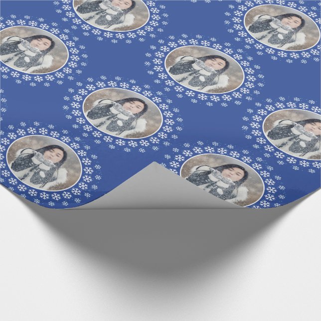 YOUR PHOTO in a Snowflake Frame wrapping paper (Corner)