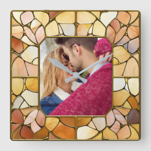 YOUR Photo in Faux Stainless Glass Frame Square Wall Clock