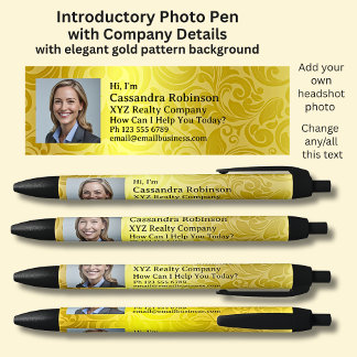 Your Photo & Introductory Details on Gold & Black Ink Pen