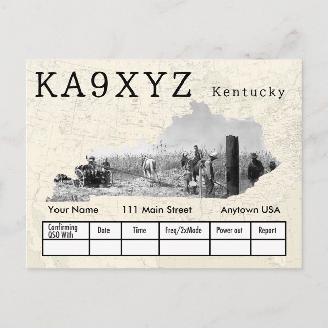 Your Photo Kentucky Shaped Cutout Custom QSL Postcard (Front)