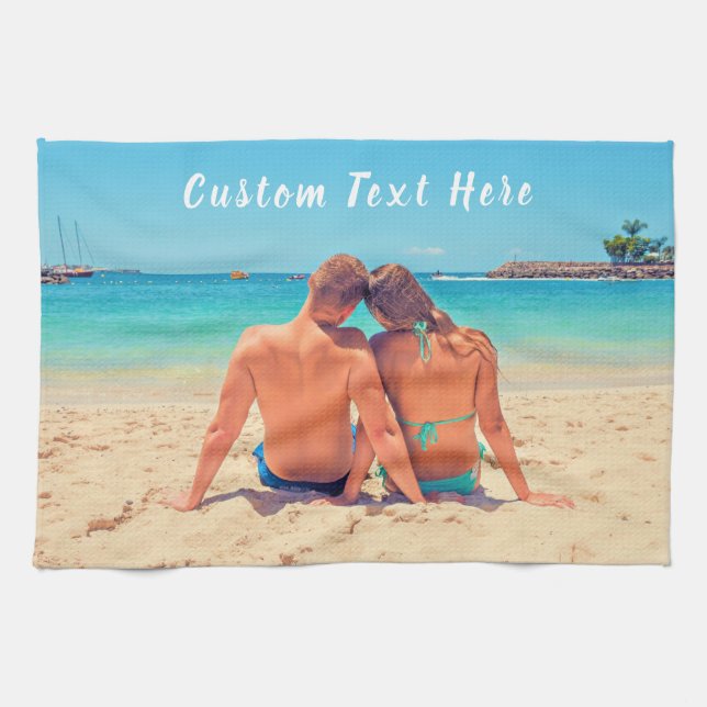 Your Photo Kitchen Towel with Custom Text (Horizontal)