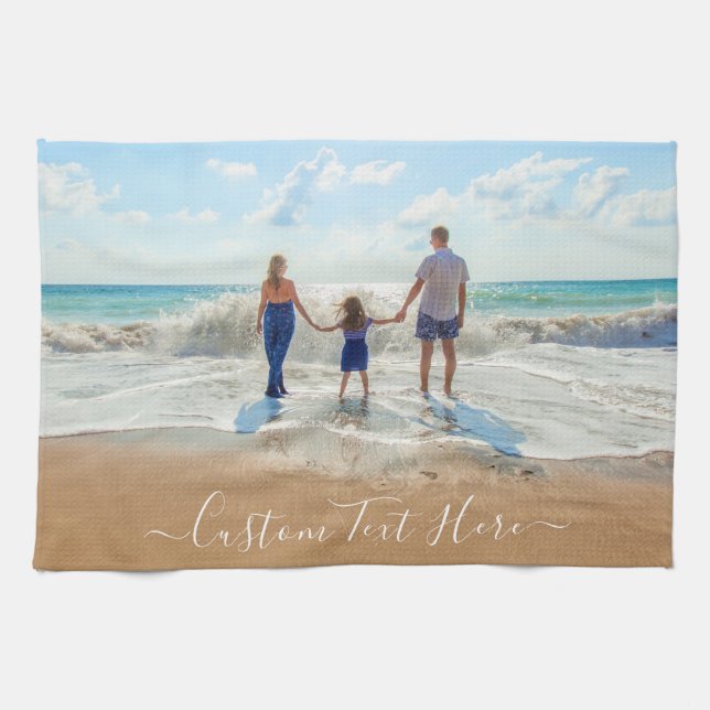 Your Photo Kitchen Towel with Custom Text (Horizontal)
