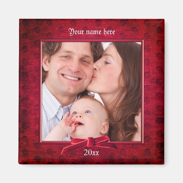 Your Photo | Lux Red Textured Picture Frame Magnet (Front)