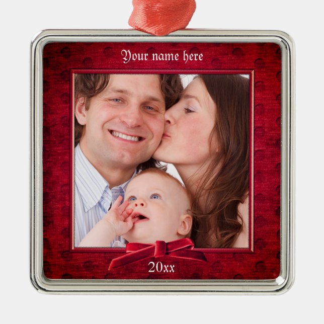 Your Photo | Lux Red Textured Picture Frame Metal Tree Decoration (Front)