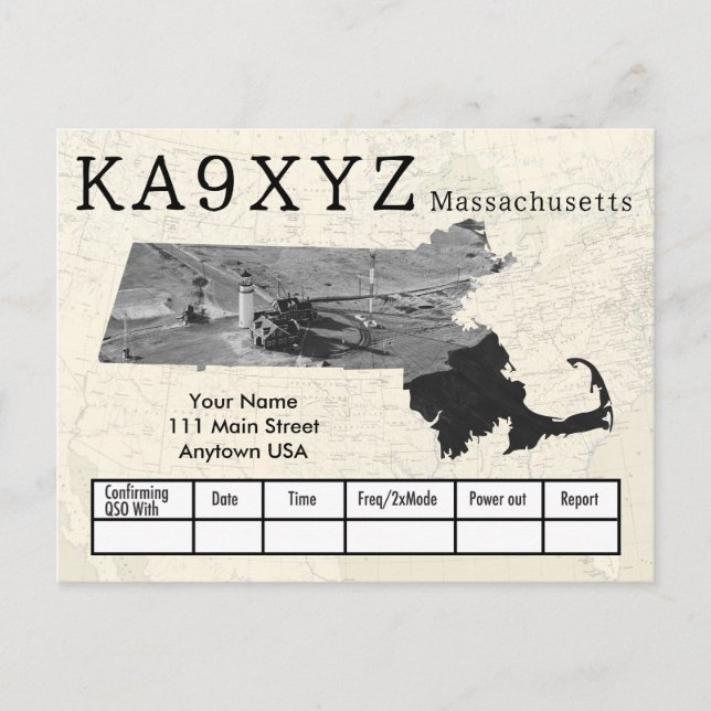 Your Photo Massachusetts Shaped Cutout Custom QSL Postcard (Front)
