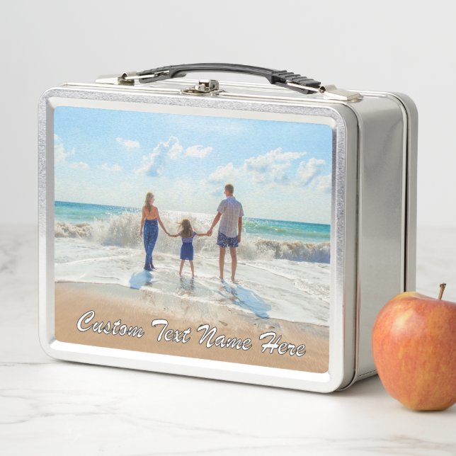 Your Photo Metal Lunch Box Gift with Custom Text (In Situ)