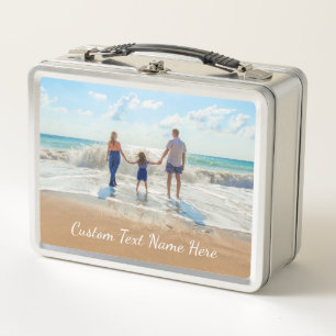 Your Photo Metal Lunch Box with Custom Text Name