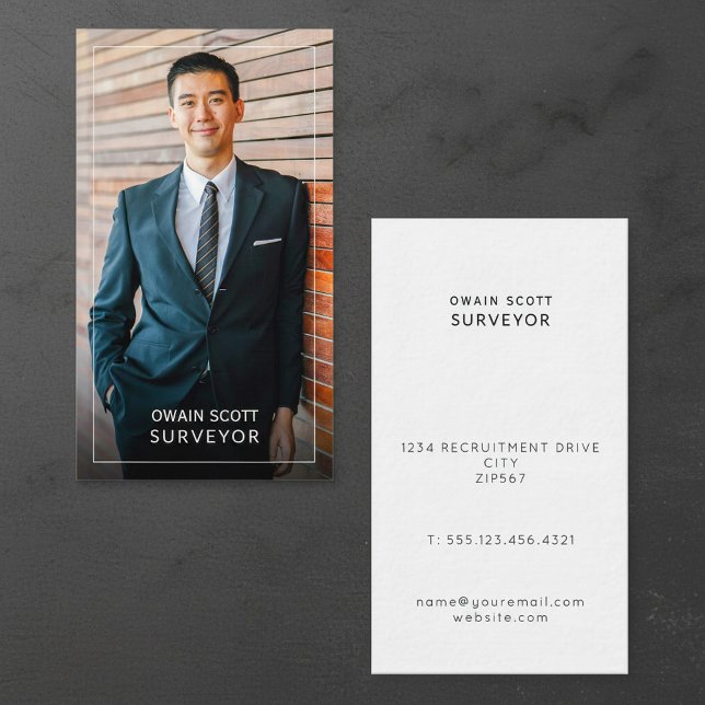 Your photo, minimal modern white frame colour busi business card (Your photo, minimal modern white frame color business card.)