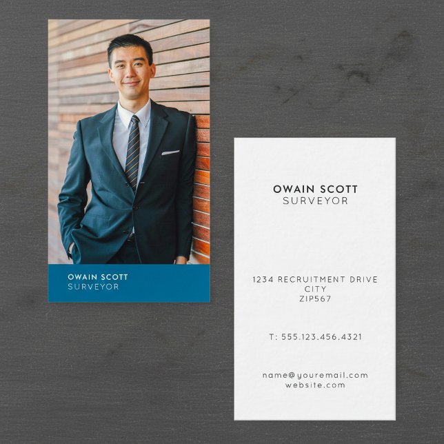 Your photo, modern blue title business card (Your photo, modern blue title business card.)
