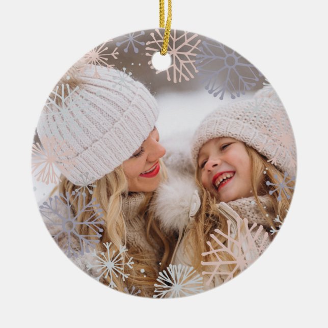Your Photo Modern Pastel Snowflakes Ceramic Tree Decoration (Front)