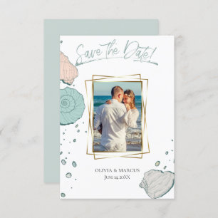 Your Photo Modern Seashells Coral and Teal Invitation