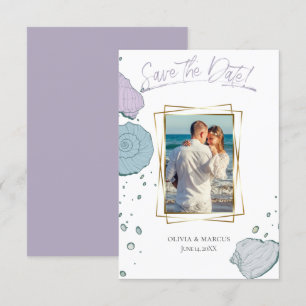 Your Photo Modern Seashells Lilac Dusty Blue Invitation
