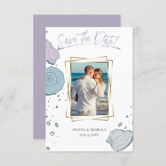 Your Photo Modern Seashells Lilac Dusty Blue Invitation