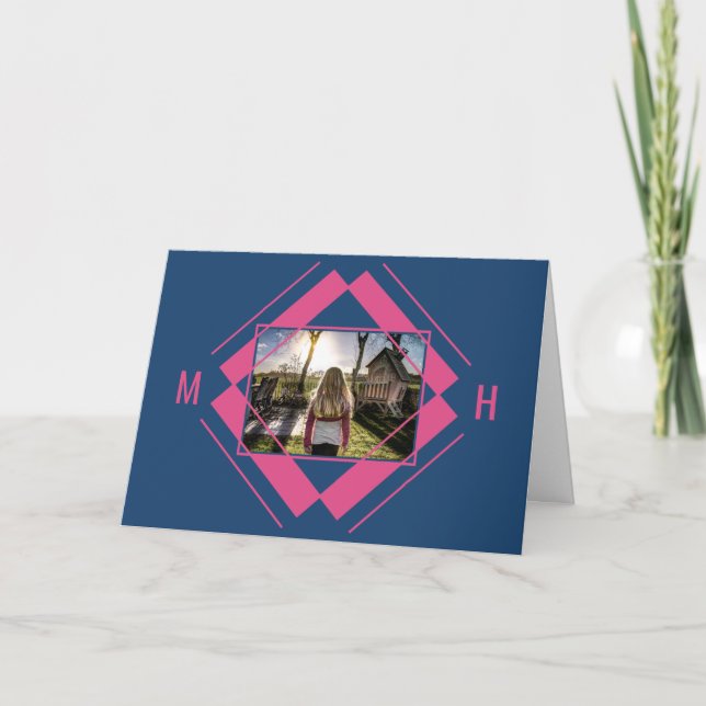 YOUR Photo & Monogram Geometric greeting card (Front)