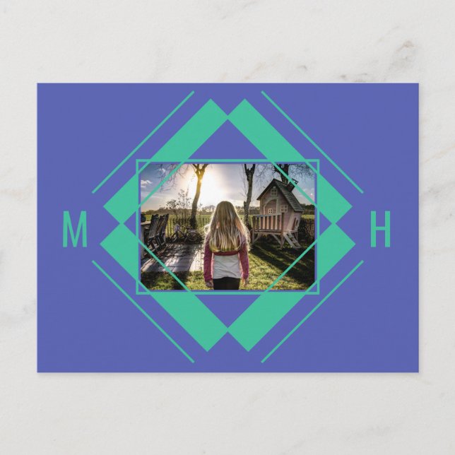 YOUR Photo & Monogram Geometric Pattern postcard (Front)