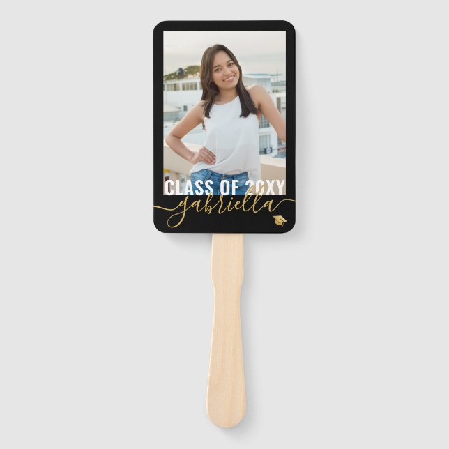 Your Photo Monogram Name Graduation Class of 2023  Hand Fan (Front)