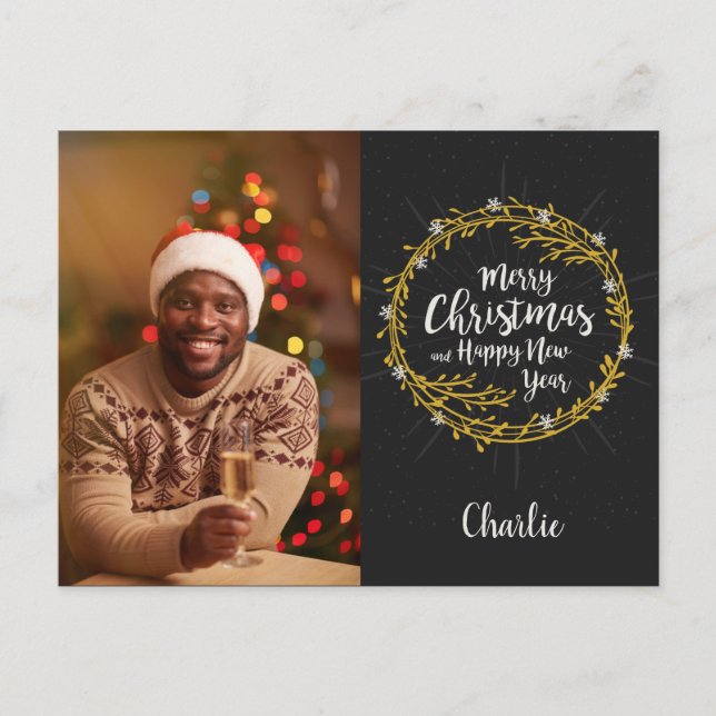 YOUR PHOTO & NAME Christmas Wishes postcard (Front)