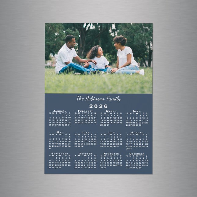 Your Photo Name Custom Blue 2026 Calendar Magnet (Your Photo Name Custom Blue 2026 Calendar Magnet in situ)