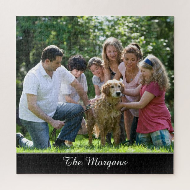 Your Photo & Name, or Message, in White Script Jigsaw Puzzle (Vertical)