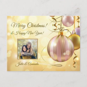 YOUR photo & name(s) Christmas Balls postcard