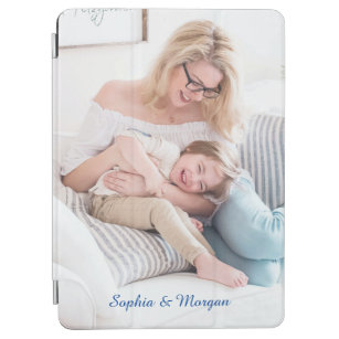 Your Photo & Name(s) in Blue Script iPad Air Cover