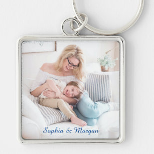 Your Photo & Name(s) in Blue Script Key Ring
