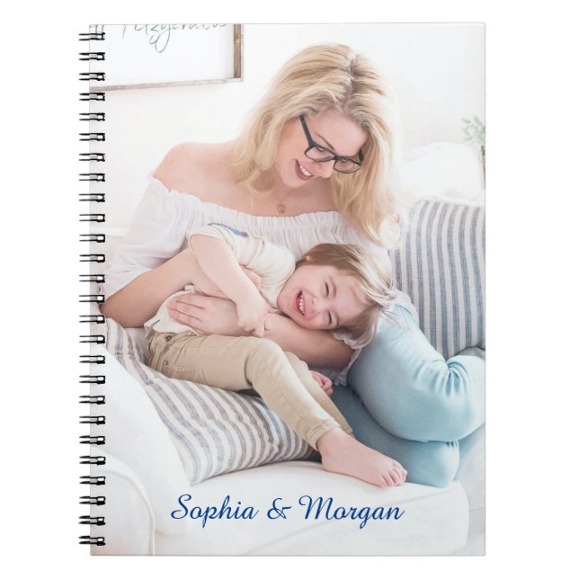 Your Photo & Name(s) in Blue Script Notebook (Front)