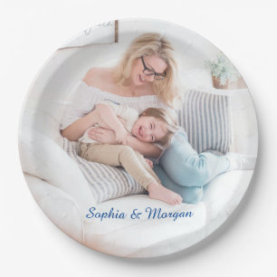 Your Photo & Name(s) in Blue Script Paper Plate
