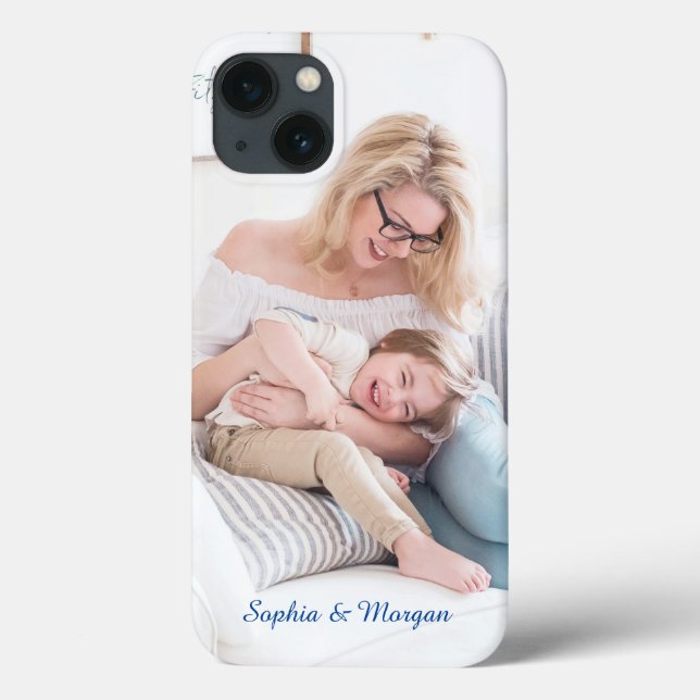 Your Photo & Name(s) or Message in Blue Script Case-Mate iPhone Case (Back)