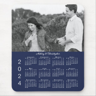 Your Photo Names Navy Blue 2024 Calendar Mouse Mat