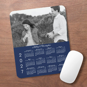 Your Photo Names Navy Blue 2027 Calendar Mouse Mat