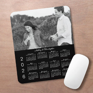 Your Photo Names Personalised Black 2026 Calendar Mouse Mat