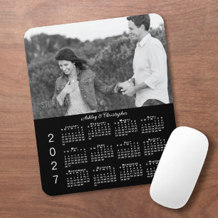 Your Photo Names Personalised Black 2027 Calendar Mouse Mat