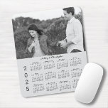 Your Photo Names Personalised Grey 2025 Calendar Mouse Mat<br><div class="desc">Keep the person you love nearby with a personalised 2025 calendar mouse pad. Replace the sample photo and names with your own in the sidebar. The custom text is in an elegant black script font. Below it is an easy to read black 2025 calendar on a neutral grey background. Makes...</div>