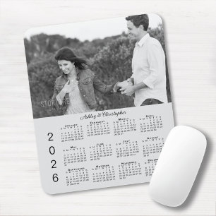 Your Photo Names Personalized Gray 2026 Calendar Mouse Mat