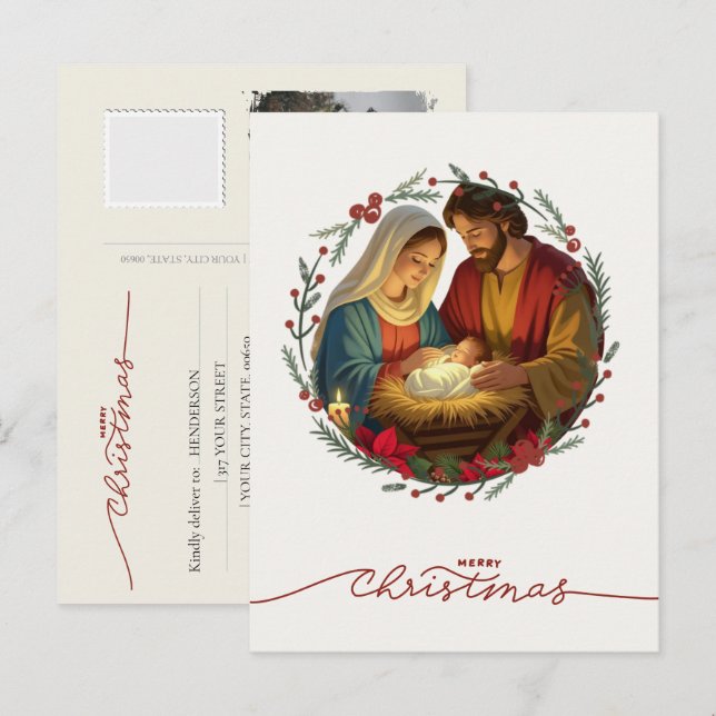 Your Photo Nativity Scene Baby Jesus in the Manger Holiday Postcard (Front/Back)